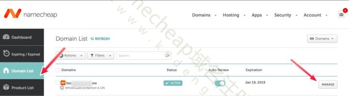 NameCheap登录后台