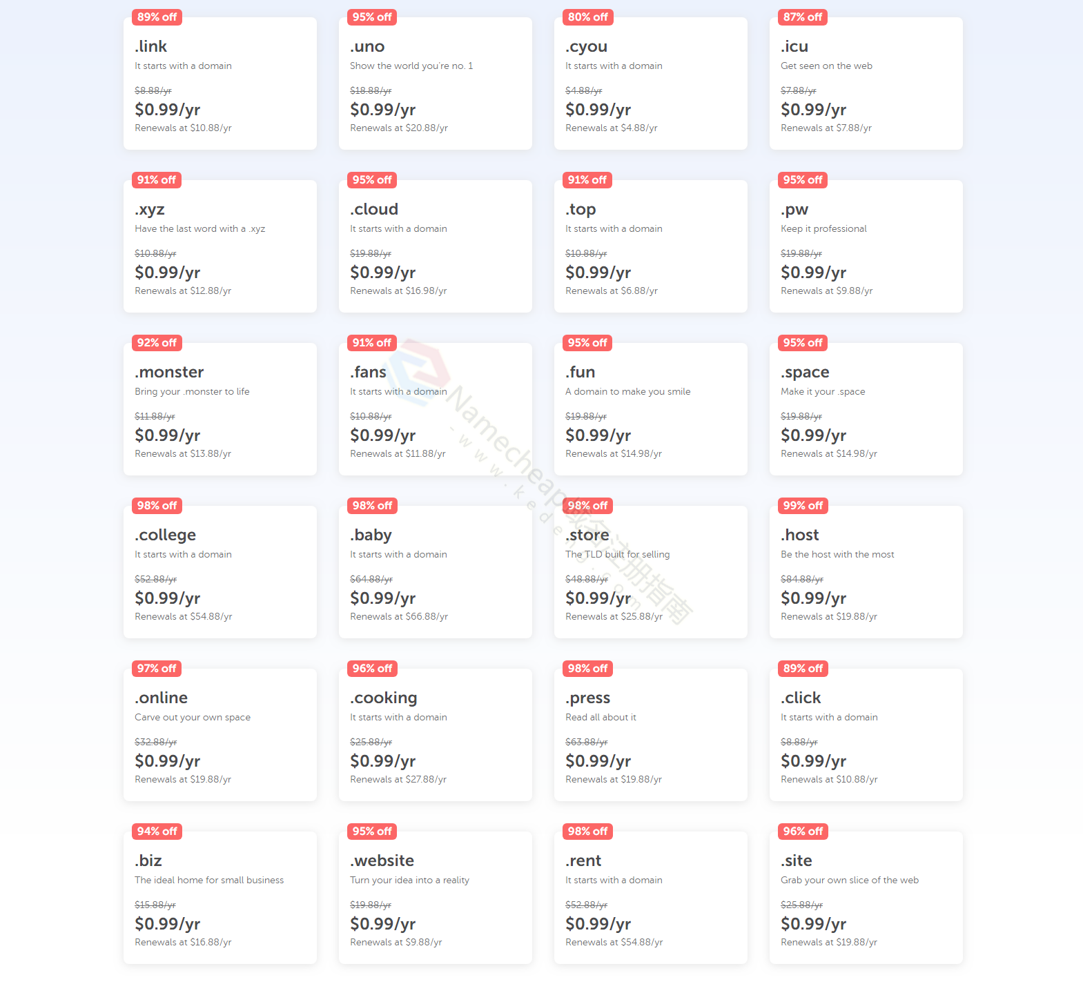 Namecheap 99分活动域名更新