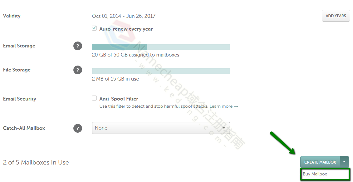 如何为Namecheap Private Email购买额外的邮箱