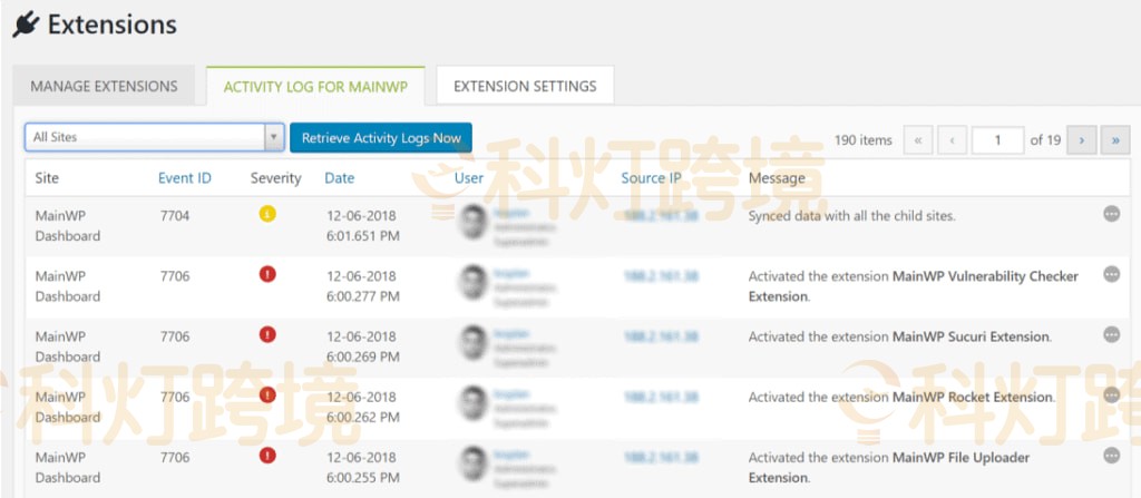转到Activity Log for MainWP