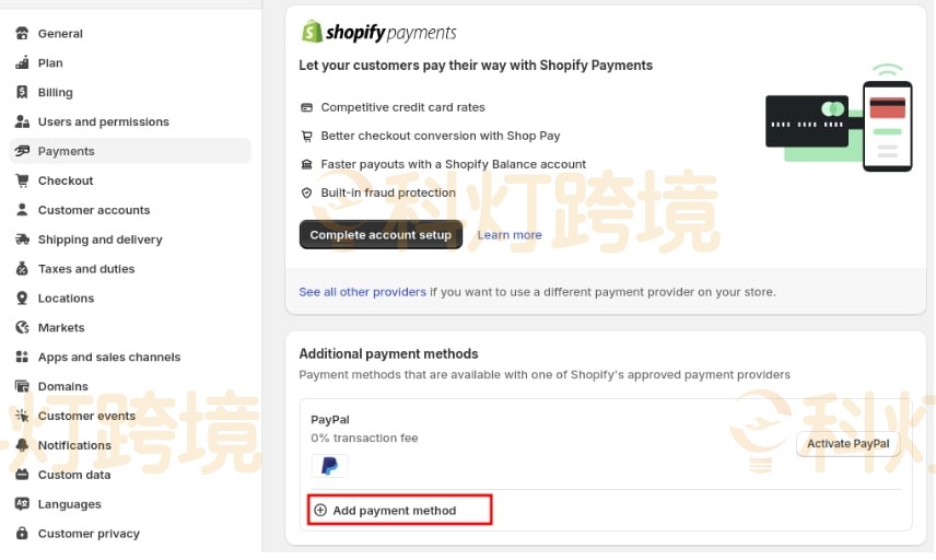 Shopify开店设置付款