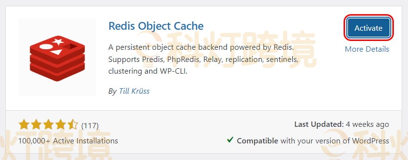 点击激活按钮激活WordPress-Redis插件