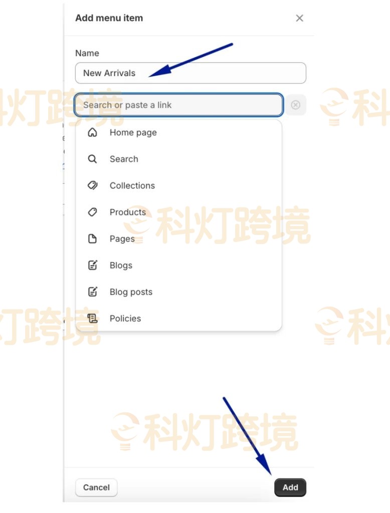 添加Shopify子菜单项