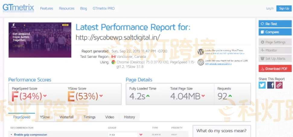  GTMetrix 测速