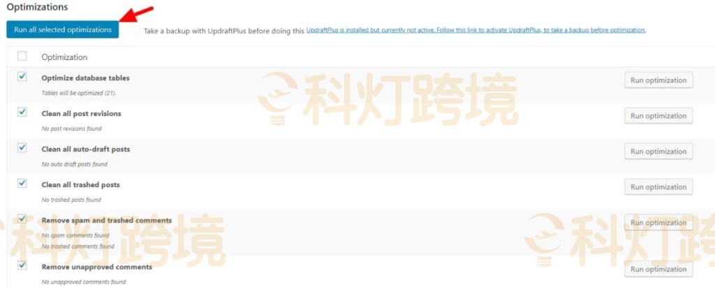 按 Run all selected optimizations'按钮