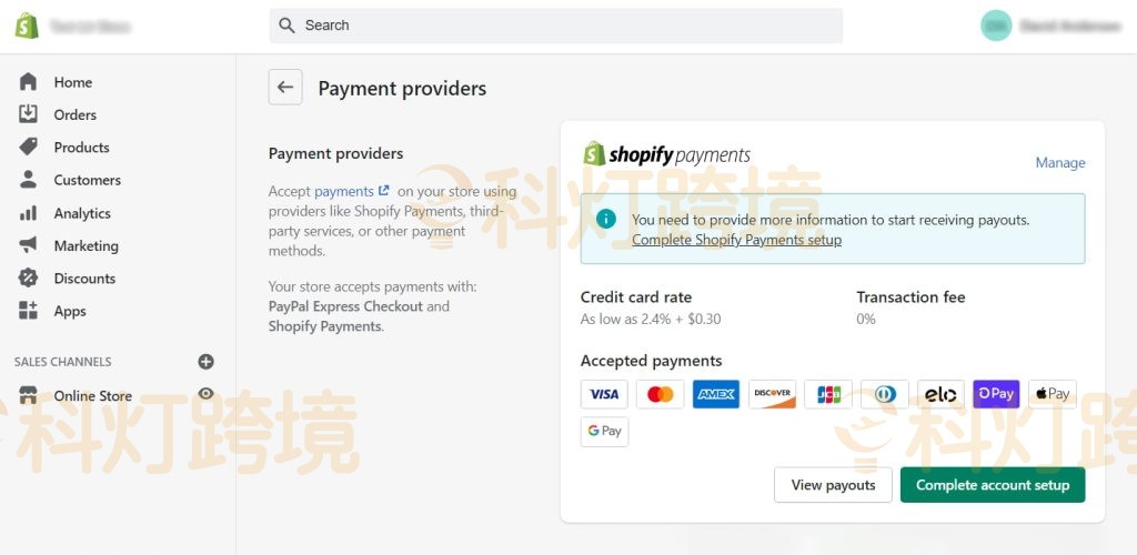 选择Shopify Payment作为支付服务提供商