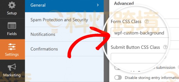 在Form CSS Class中填写一个类别名称