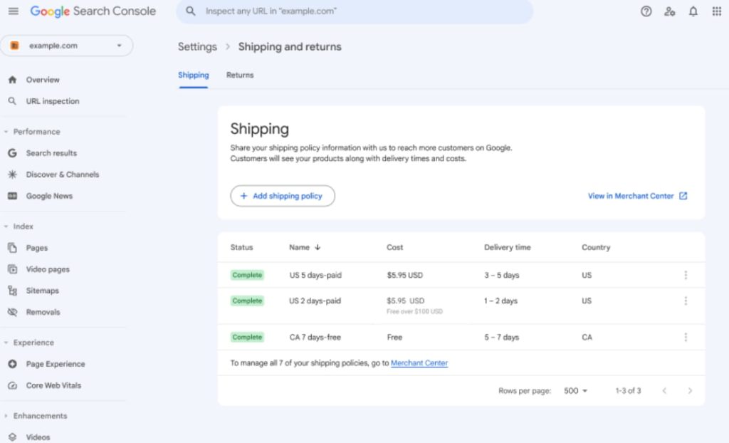 Search Console运输政策标记