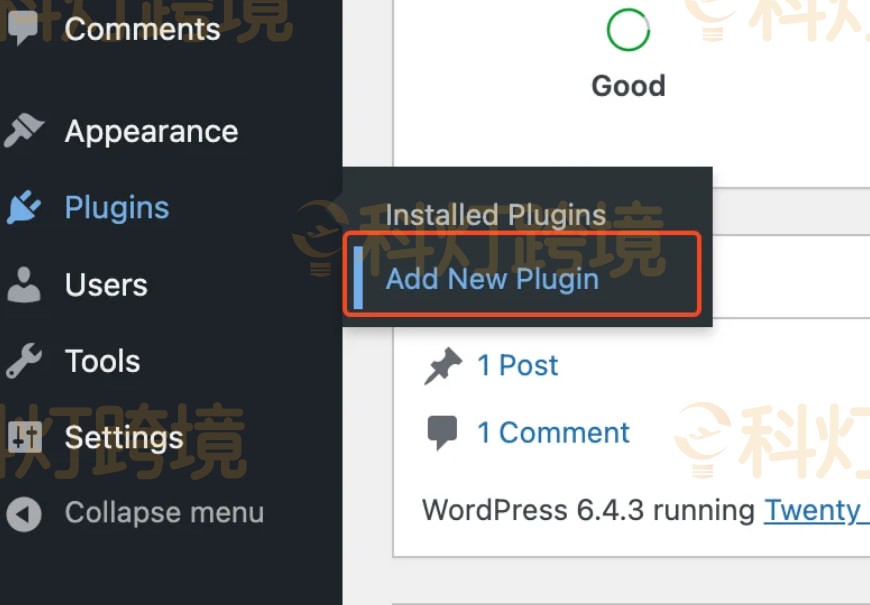 登录WordPress管理仪表盘