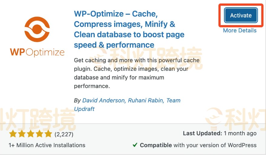 激活WP Optimize缓存插件
