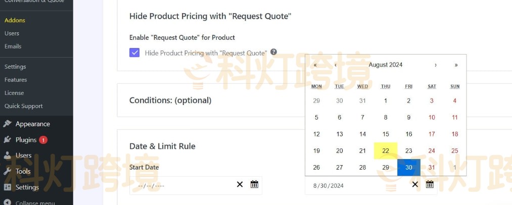 设定规则的起始和结束日期
