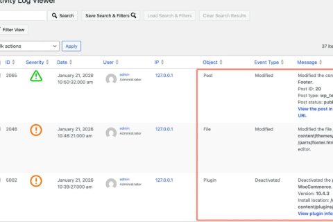 WP Activity Log记录用户活动示例